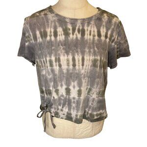 Aerie Women's Tie Dye Cropped Tie Front Tee Size Large Olive Green & Blue #145